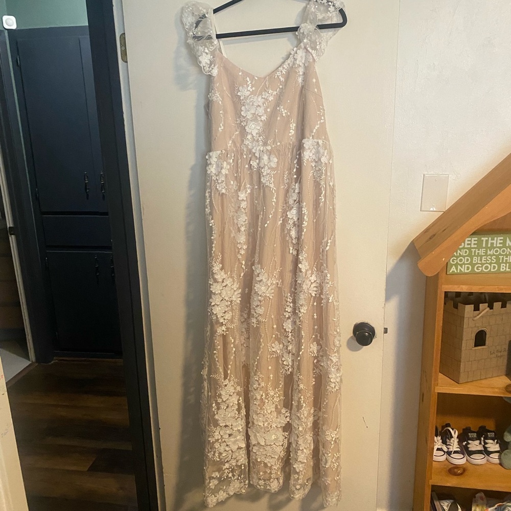 Minuet Floral Embroidered Mesh Maternity Evening Gown from Pinkblush